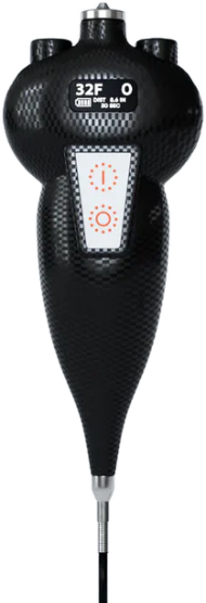 The Mobile Cryotherapy Device, a black handheld unit with a small screen showing 32 degrees